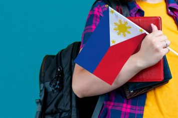 Young,Girl,With,School,Stuff,Holds,In,Hand,Philippines,Flag